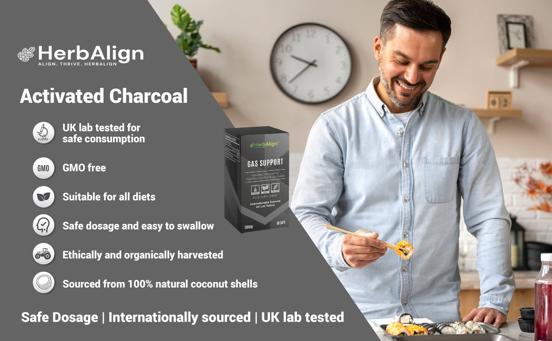 Herbalign Gas Support Capsules – 1000mg Activated Charcoal for Bloating, Digestive Relief & Gut Health