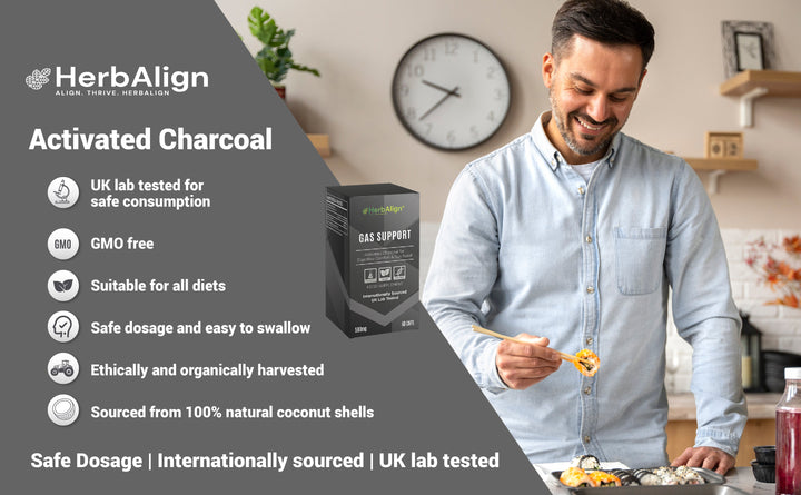 Herbalign Gas Support Capsules – 1000mg Activated Charcoal for Bloating, Digestive Relief & Gut Health