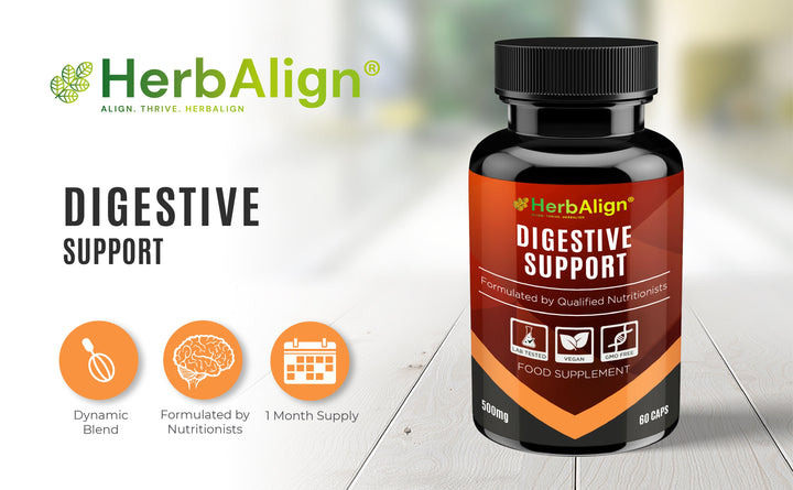 Herbalign Digestive Support Capsules – Natural Gut Health Supplement with Ginger, Peppermint, Fennel, Probiotics & Digestive Enzymes for Bloating Relief & Digestive Balance