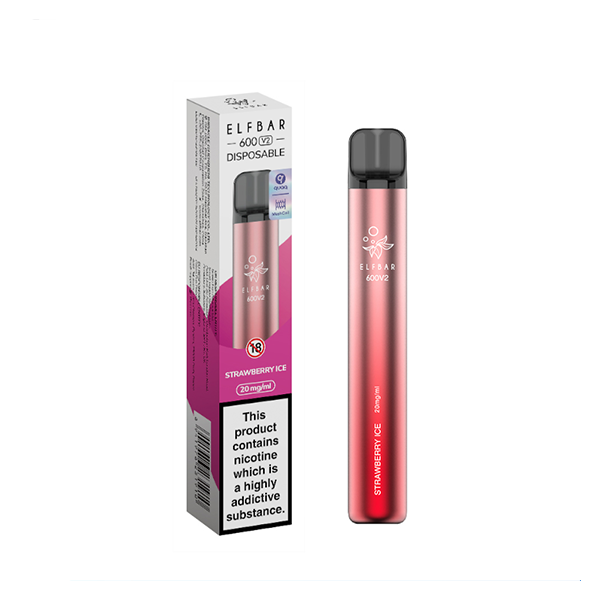 20mg ELF Bar 600 V2 Disposable Vaping Device 600 Puffs - Flavour: Strawberry Raspberry Cherry Ice