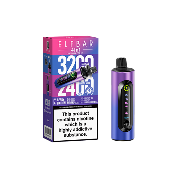 20mg Elf Bar 4 in 1  Pod Vape Kit 3200 Puffs - Flavour: Purple Edition