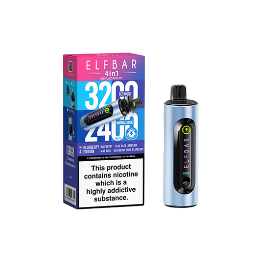 20mg Elf Bar 4 in 1  Pod Vape Kit 3200 Puffs - Flavour: Blueberry Edition