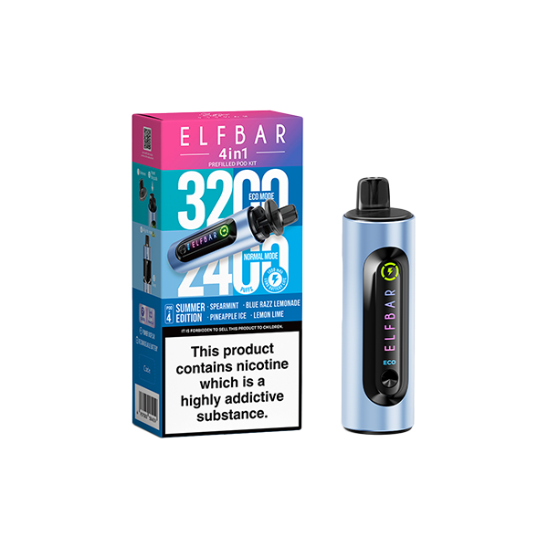 20mg Elf Bar 4 in 1  Pod Vape Kit 3200 Puffs - Flavour: Blueberry Edition