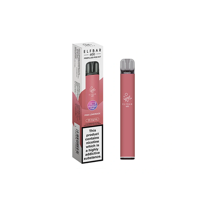 20mg Elf Bar 600 Prefilled Pod Vape Kit 600 Puffs - Stoptober Special Offer! - Flavour: Pink Lemonade