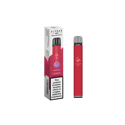 20mg Elf Bar 600 Prefilled Pod Vape Kit 600 Puffs - Stoptober Special Offer! - Flavour: Strawberry Raspberry Cherry Ice