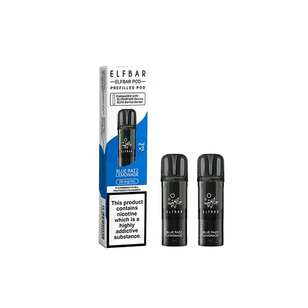 20mg Elf Bar 600 Prefilled Pods 2ml 1200 Puffs - 2 Pcs - Flavour: Blueberry