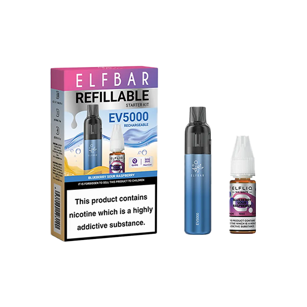 20mg Elf Bar EV5000 Disposable Pod Kit + Elfliq Salt - Flavour: Blueberry