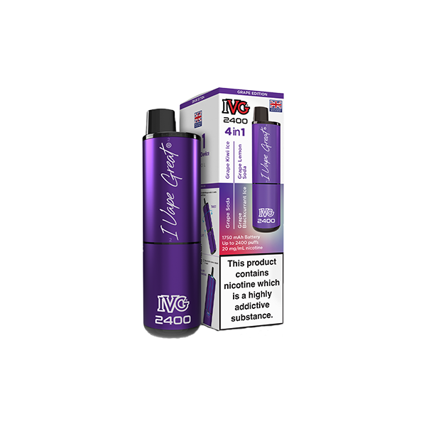 20mg IVG 2400 4 in 1 Multi Edition Rechargeable Pod Vape Kit 2400 Puffs - Flavour: Purple Edition