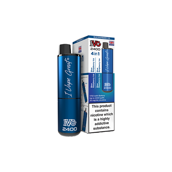 20mg IVG 2400 4 in 1 Pod Rechargeable Vape Kit 2400 Puffs - Flavour: Blue Raspberry Ice