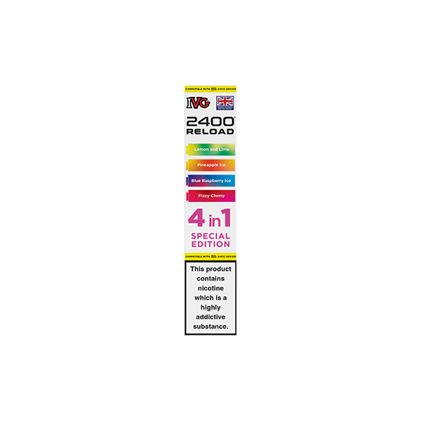 20mg IVG 2400 Reload Multi Edition Prefilled Pods 2ml 2400 Puffs - 4 Pcs - Flavour: Red Raspberry Edition