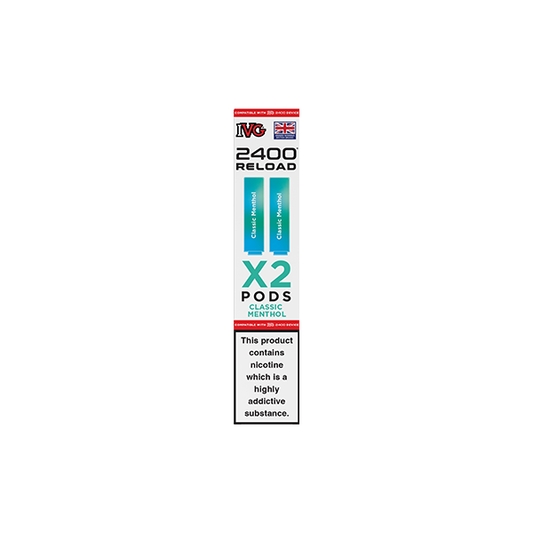 20mg IVG 2400 Reload Prefilled Pods 2ml 2400 Puffs - 2 Pcs - Flavour: Classic Menthol