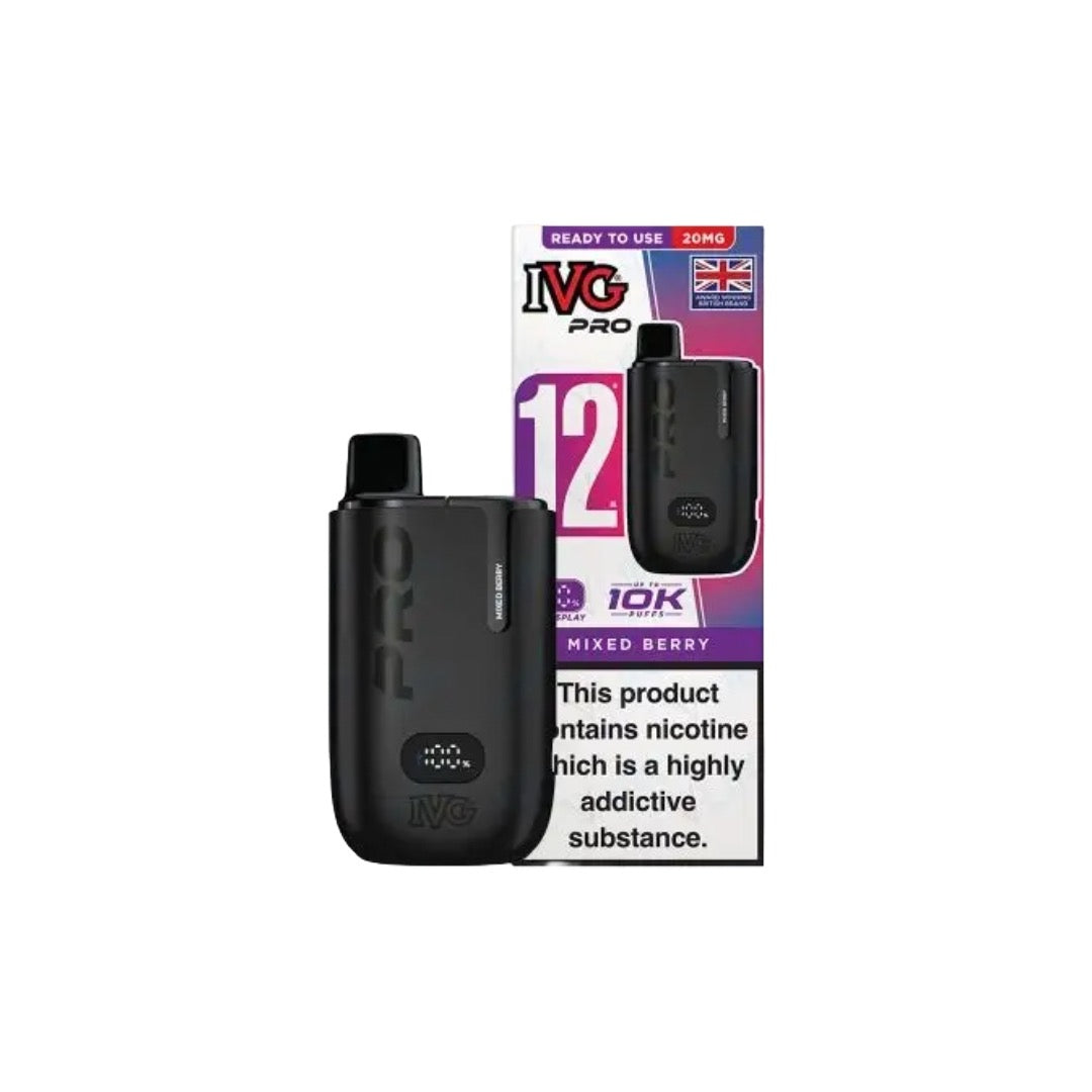 20mg IVG Pro 12 Prefilled Pod Vape Kit 10000 Puffs - Flavour: Raspberry Blast
