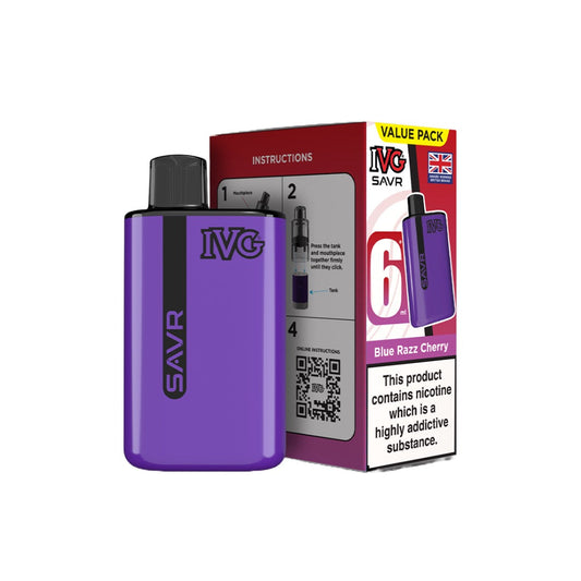 20mg I VG SAVR Prefilled Pod Vape Kit 3000 Puffs - Flavour: Blue Razz Cherry