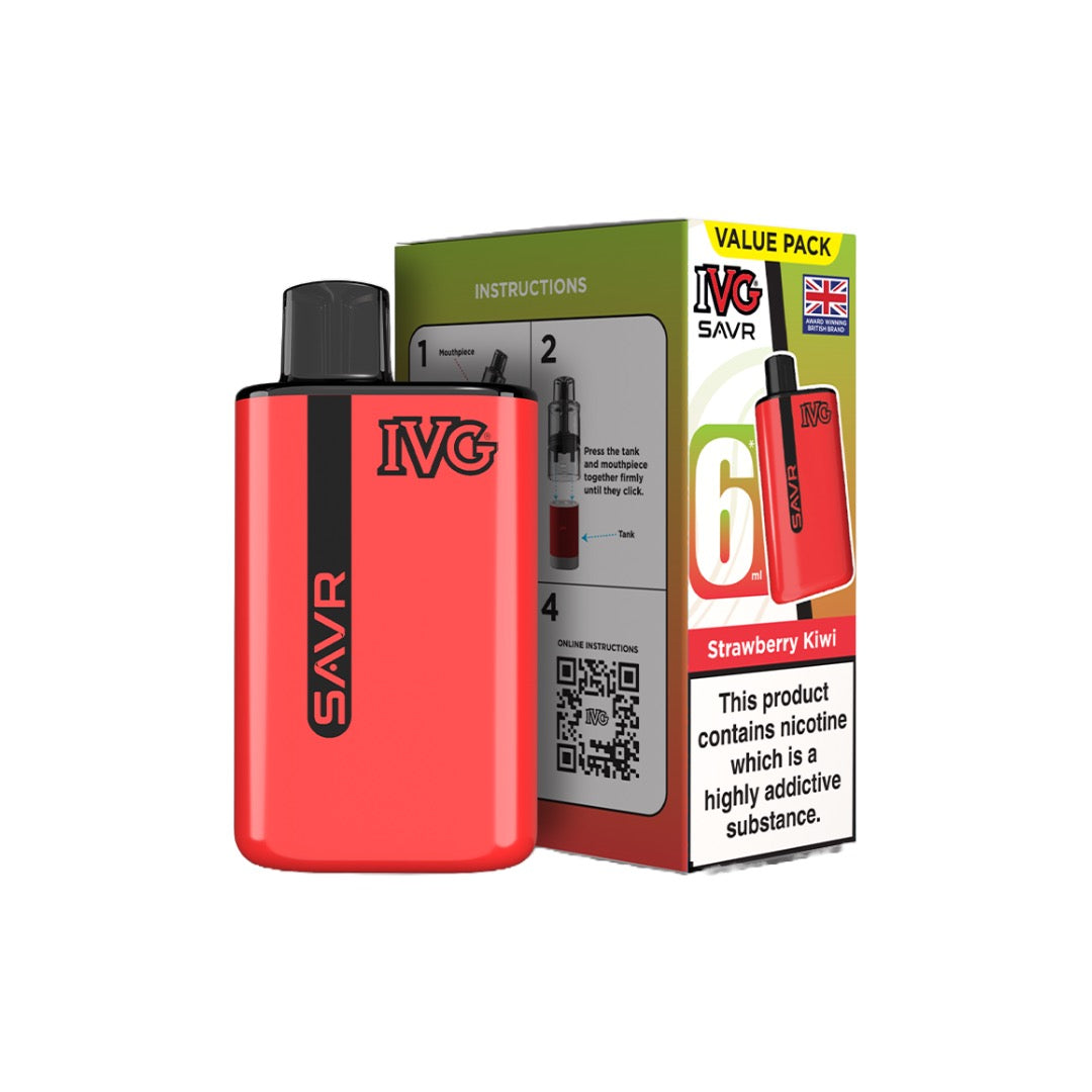 20mg IVG SAVR Prefilled Pod Vape Kit 3000 Puffs - Flavour: Strawberry Raspberry Cherry