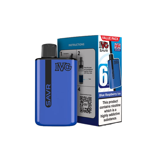 20mg I VG SAVR Prefilled Pod Vape Kit 3000 Puffs - Flavour: Blue Raspberry Ice