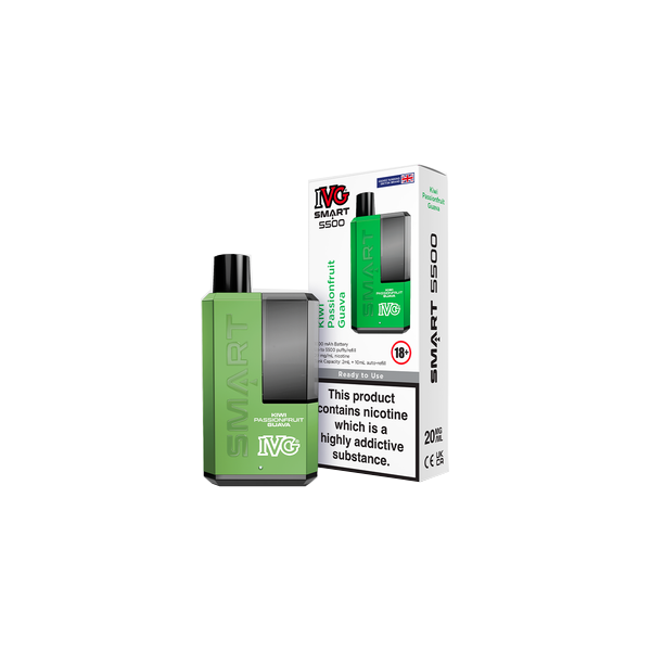 20mg I VG Smart 5500 Disposable Rechargeable Vape Kit 5500 Puffs - Flavour: Green Apple