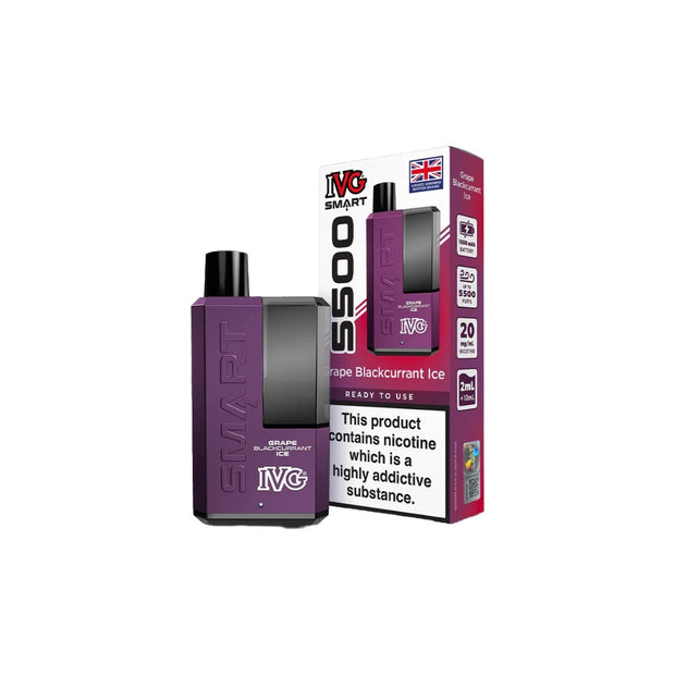 20mg I VG Smart 5500 Disposable Rechargeable Vape Kit 5500 Puffs - Flavour: Grape Blackcurrant