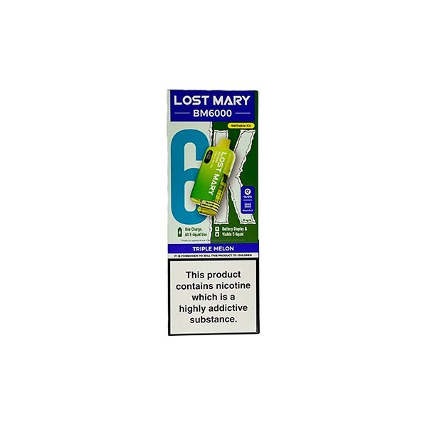 20mg LOST MARY BM6000 Refillable Pod Kit - 6000 Puffs - Stoptober Special Offer - Flavour: Blueberry Sour Raspberry