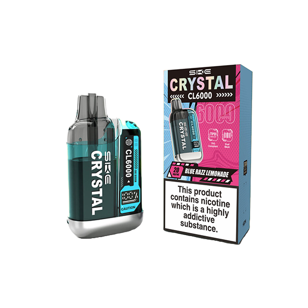 20mg SKE Crystal CL6000 Disposable Rechargeable Vape Kit 6000 Puffs - Flavour: Blueberry Sour Raspberry