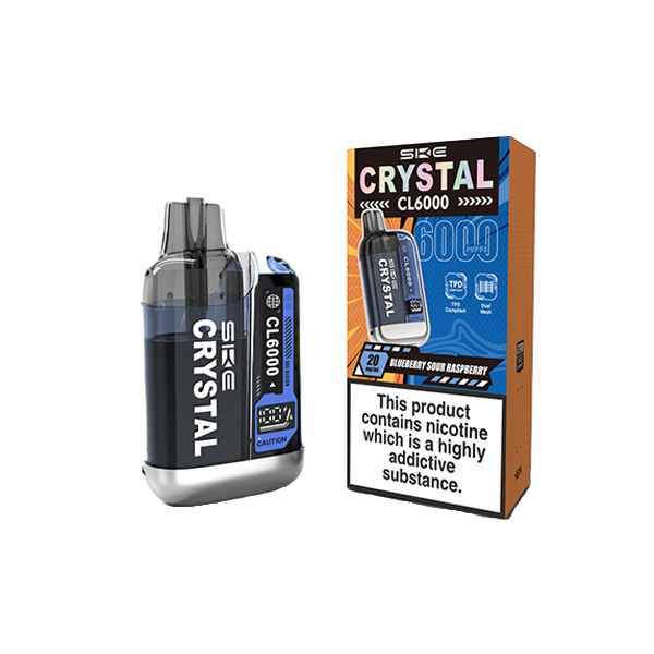 20mg SKE Crystal CL6000 Disposable Rechargeable Vape Kit 6000 Puffs - Flavour: Sour pineapple