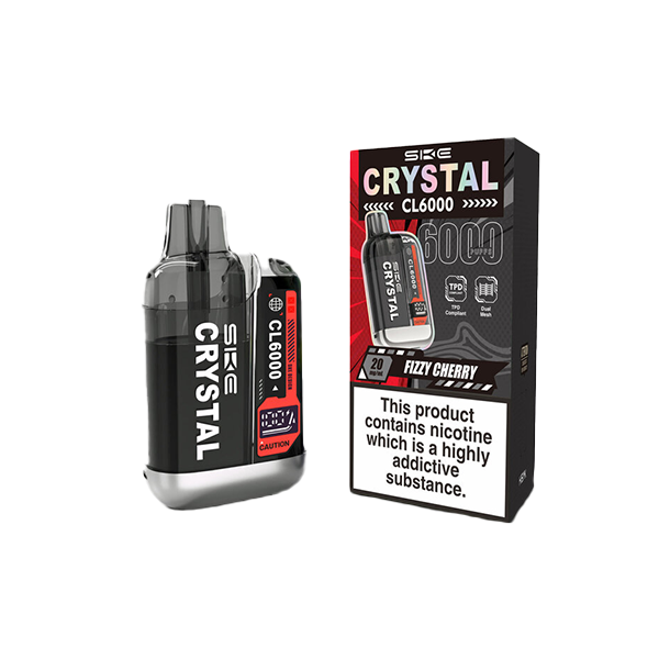20mg SKE Crystal CL6000 Disposable Rechargeable Vape Kit 6000 Puffs - Flavour: Strawberry Raspberry Cherry