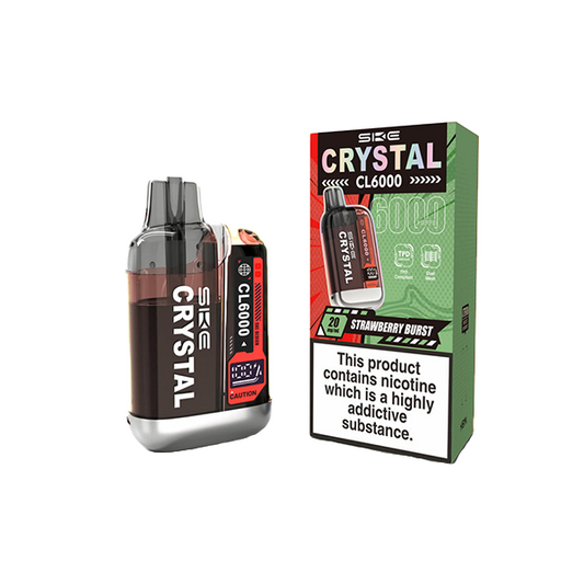 20mg SKE Crystal CL6000 Disposable Rechargeable Vape Kit 6000 Puffs - Flavour: Strawberry Burst