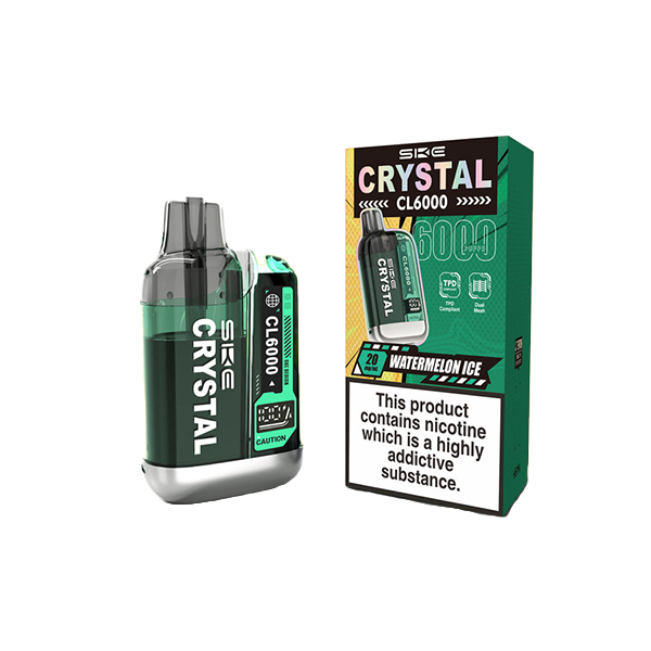 20mg SKE Crystal CL6000 Disposable Rechargeable Vape Kit 6000 Puffs - Flavour: Strawberry Raspberry Cherry