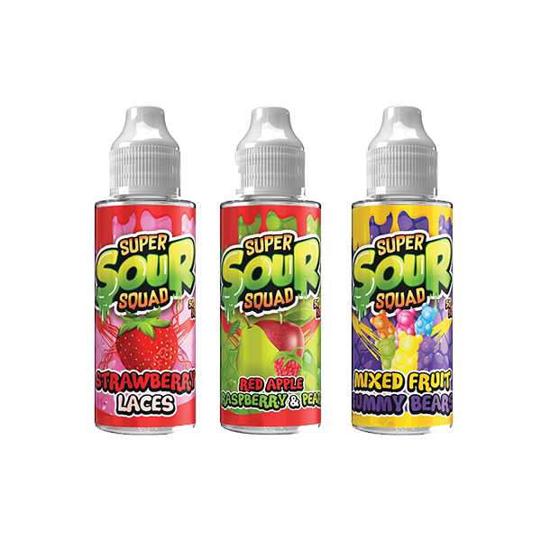 Super Sour Squad 100ml E-liquid 0mg (50VG/50PG) - Flavour: Red Apple Raspberry & pear