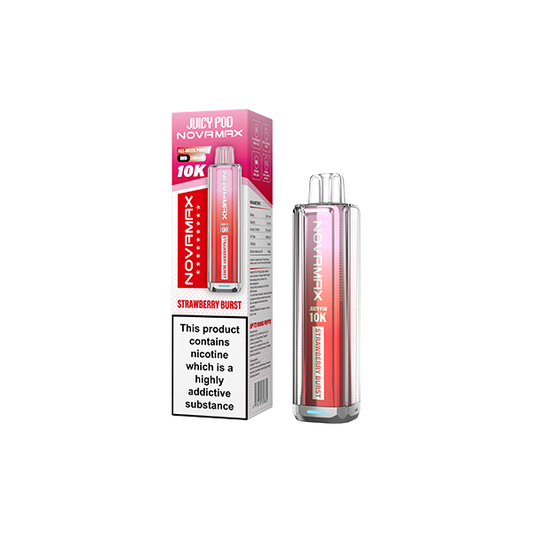 20mg Juicy Pod Novamax Disposable Pod Vape Kit 10000 Puffs - Flavour: Strawberry Raspberry Cherry Ice