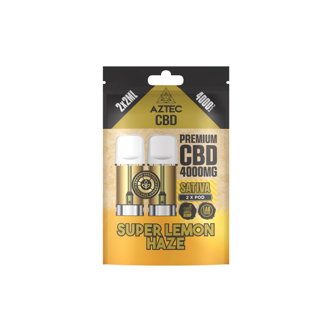 Aztec CBD 4000mg Broad Spectrum CBD Pods 2ml 4000 Puffs - 2 Pcs - Flavour: Super Lemon Haze