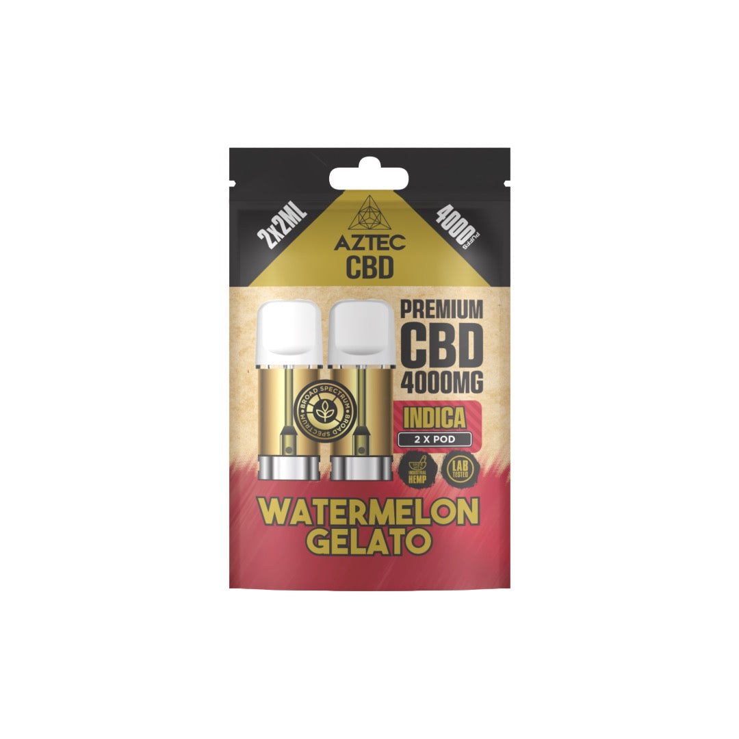 Aztec CBD 4000mg Broad Spectrum CBD Pods 2ml 4000 Puffs - 2 Pcs - Flavour: Watermelon Gelato