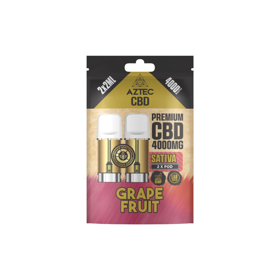 Aztec CBD 4000mg Broad Spectrum CBD Pods 2ml 4000 Puffs - 2 Pcs - Flavour: Strawberry Ice