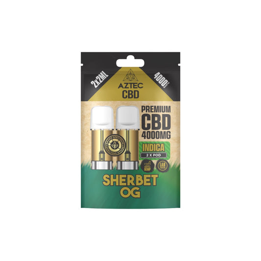 Aztec CBD 4000mg Broad Spectrum CBD Pods 2ml 4000 Puffs - 2 Pcs - Flavour: Sherbet OG