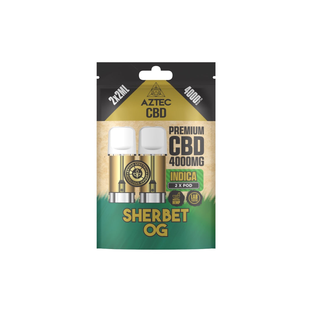Aztec CBD 4000mg Broad Spectrum CBD Pods 2ml 4000 Puffs - 2 Pcs - Flavour: Raspberry Kush