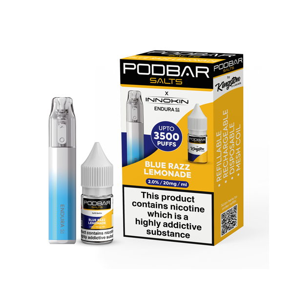 20mg Podbar Salts by Kingston x Innokin Endura S1 Disposable Vape Kit 3500 Puffs - Flavour: Lemon Lime