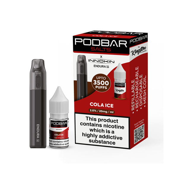 20mg Podbar Salts by Kingston x Innokin Endura S1 Disposable Vape Kit 3500 Puffs - Flavour: Kiwi Passionfruit Guava