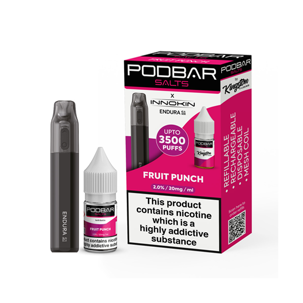 20mg Podbar Salts by Kingston x Innokin Endura S1 Disposable Vape Kit 3500 Puffs - Flavour: Kiwi Passionfruit Guava
