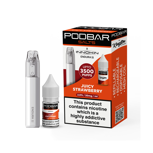 20mg Podbar Salts by Kingston x Innokin Endura S1 Disposable Vape Kit 3500 Puffs - Flavour: Lemon Lime