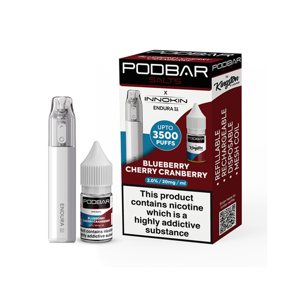 10mg Podbar Salts by Kingston x Innokin Endura S1 Disposable Vape Kit 3500 Puffs - Flavour: Kiwi Passionfruit Guava