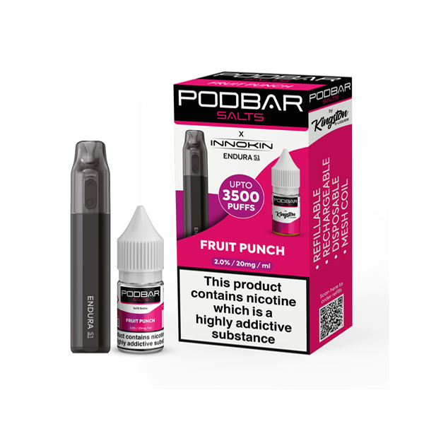 10mg Podbar Salts by Kingston x Innokin Endura S1 Disposable Vape Kit 3500 Puffs - Flavour: Watermelon Ice