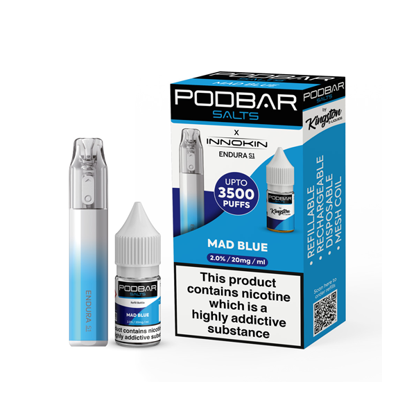10mg Podbar Salts by Kingston x Innokin Endura S1 Disposable Vape Kit 3500 Puffs - Flavour: Minty Menthol