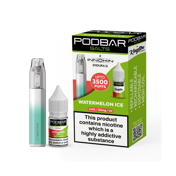 10mg Podbar Salts by Kingston x Innokin Endura S1 Disposable Vape Kit 3500 Puffs - Flavour: Minty Menthol