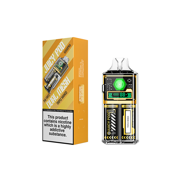 20mg Juicy Pod 6000 Pro Disposable Vape Kit 6000 Puffs (Buy 1 Get 1 Free) - Flavour: Strawberry lce