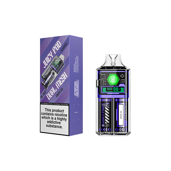 20mg Juicy Pod 6000 Pro Disposable Vape Kit 6000 Puffs (Buy 1 Get 1 Free) - Flavour: Strawberry lce
