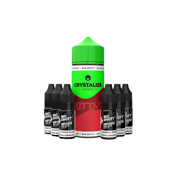 0mg Crystalize Bar Salts 120ml Longfill (50VG/50PG) + 6x Free 20mg Nicotine Shots 10ml - Flavour: Skittlez