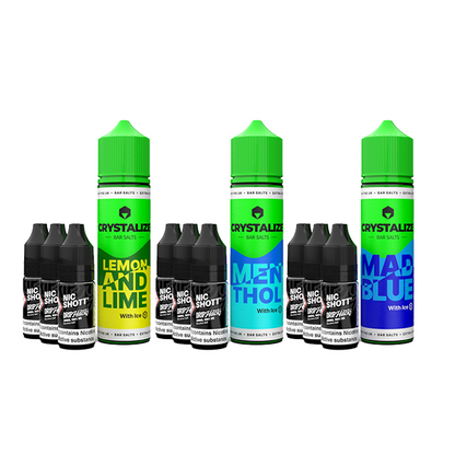 0mg Crystalize Bar Salts 60ml Longfill (50VG/50PG) + 3x Free 20mg Nicotine Shots 10ml - Flavour: Lemon & Lime