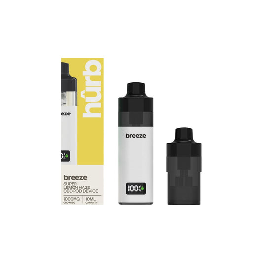 Hurb Breeze CBD 1000mg Prefilled Pod 10ml + Pod Vape Device - Flavour: Super Lemon Haze