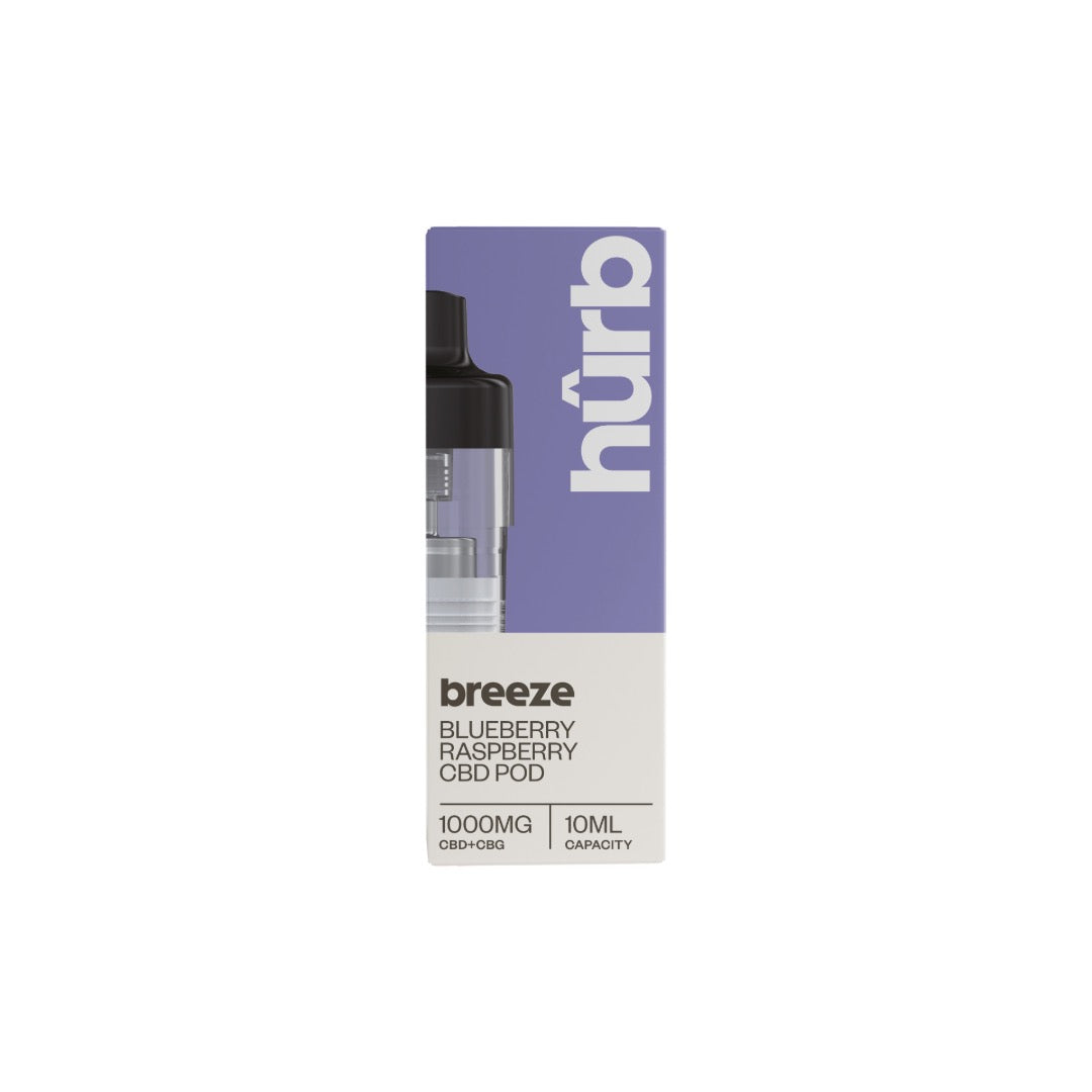 Hurb Breeze CBD 1000mg Pre-filled Pod 10ml - Flavour: Blueberry Raspberry