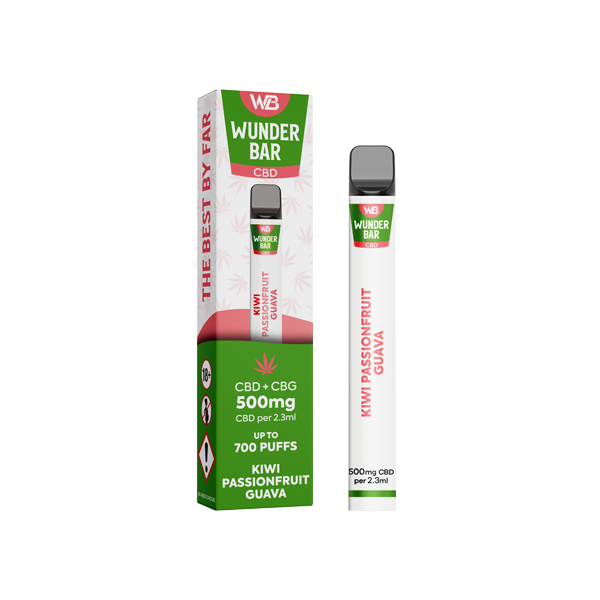 Wunderbar 500mg CBD + CBG Disposable Vape Device 700 Puffs - Flavour: Peach Ice