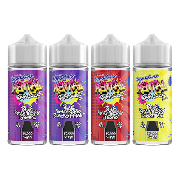 0mg Signature Mental Bar Juice 100ml Shortfill (50PG/50VG) - Flavour: Blue Raspberry Berries